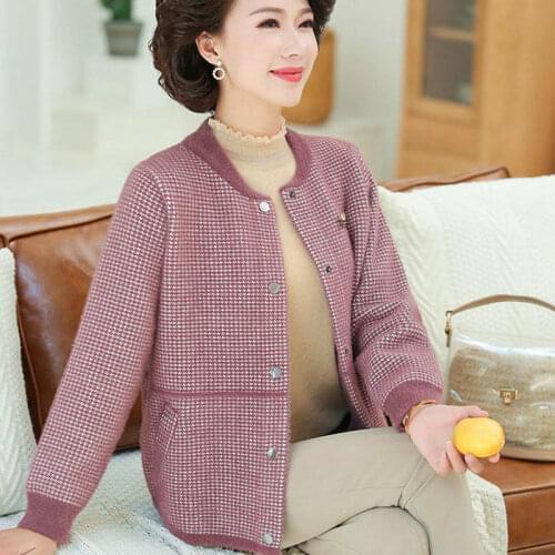 Korean Houndstooth Short Sweater Cardigan Jacket Women Elegant Imitation Mink Fleece Coat Vintage O-neck Knitted Coats X488