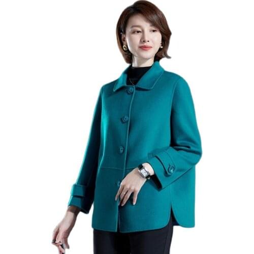 2021New Double-faced Cashmere Coat Women Autumn Winter Loose Short Large Size Woolen Jacket Middle-aged Mother Wool Coat Jacket