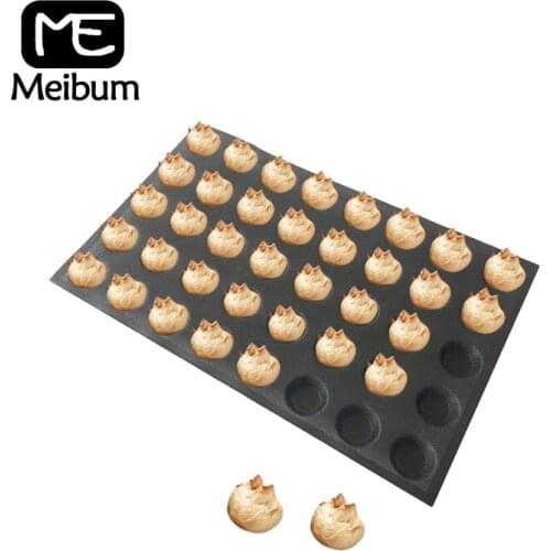 Meibum 40 Cavity Pizza Round Bread Tray Non Stick Egg Tart Cookie Muffin Bun Bake Mold Black Porous Glass Fiber Silicone Mould