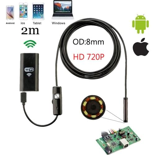 Wifi HD 8MM 1280* 720P 1/2/5m Cable Waterproof Endoscope Inspection Camera Android IOS Mini Camera Car Inspection Endoscopic