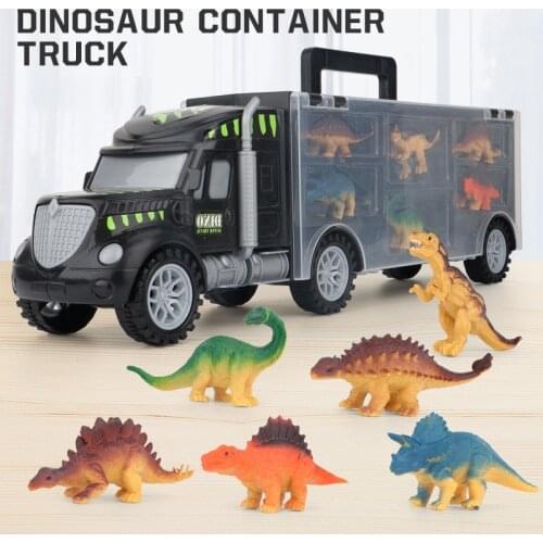 6PCS Truck Model dinosaur Toys Car Diecast Container Truck Combination Engineering vehicles Educational Toy Kids Birthday Gift