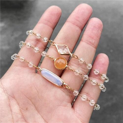 Trendy Women Black Transparent White Clear Quartz Seed Bead Charm Chain Bracelet Vacation Boho Summer Jewelry Gifts Wholesale