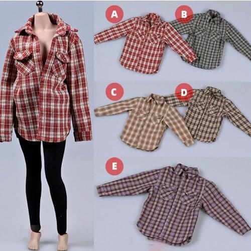 In Stock 1/6 Scale Male Figure Accessory Retro Casual Plaid T-shirt Top for 12 inch Action Figures Model