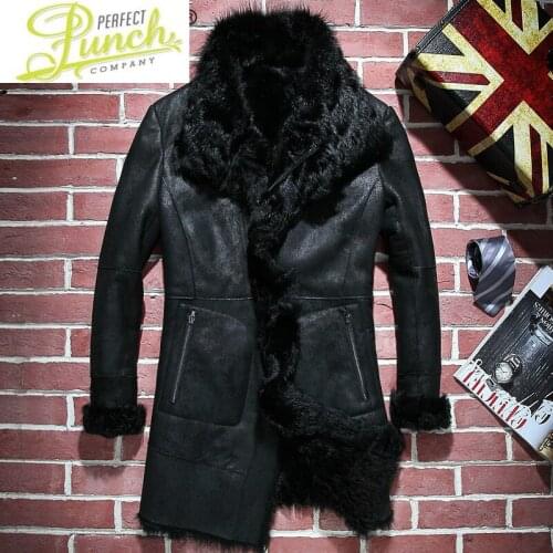 Real Mens Fur Coat Winter Genuine Leather Jacket Men Sheepskin Coat Natural Fur Vintage Shearling Jacket PY16D826 KJ3907