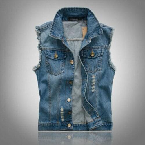 Mens' Denim Waistcoat Jacket Vest Jeans Coat Cool Collar Sleeveless Biker Jacket