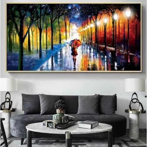 Abstract City Street Landscape Oil Painting on Canvas Wall Art Posters Prints Wall Pictures for Living Room Home Wall Cuadros