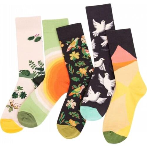 Men socks Large Size Mens Trendy Socks The Same Style Flower Bird Cartoon Socks For Men 1 Pairs