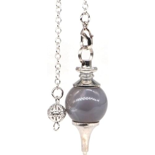 Natural Gemstone Gray Agate Bonded Round Pendulum Healing Crystal Reiki Dowsing Energy Chakra Tool
