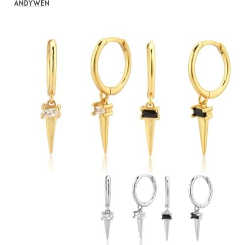 ANDYWEN 925 Sterling Silver 8.5mm Spike Zircon CZ Drop Earring 2020 Rock Punk Fashion Fine Jewelry Piercing Ohrringe Pendientes