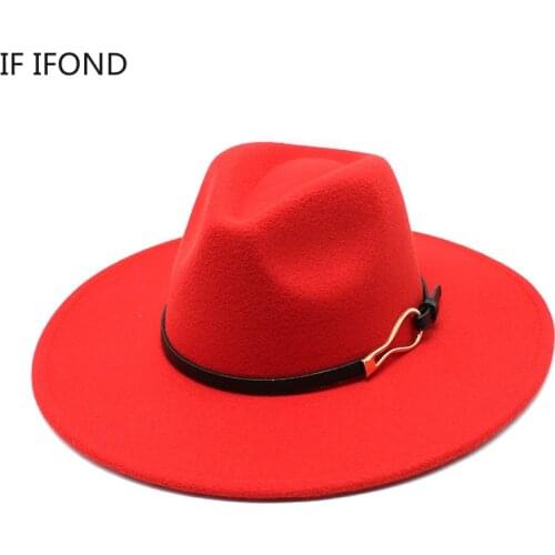Fedora Hats Big Brim 9.5cm Women Men Fashionable Solid Winter Red Felt Jazz Caps Panamas Wedding Church Hat chapeu feminino