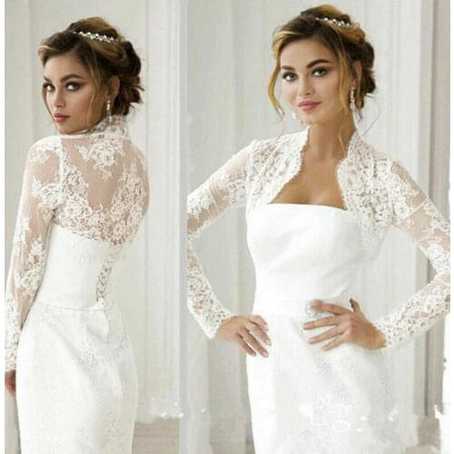 Wedding Bolero Long Sleeve Bridal Jackets Lace Top White Ivory Wraps Bride Jacket