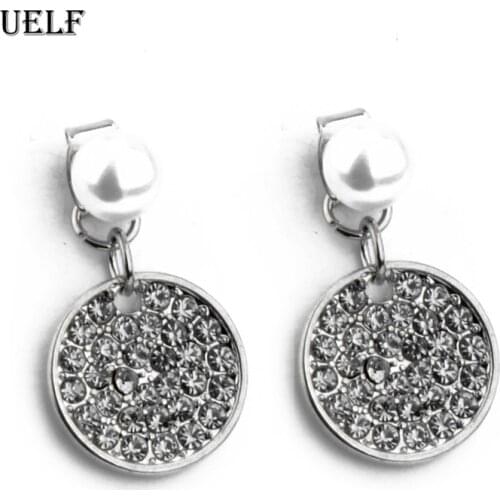 Uelf Trendy Crystal Round Pendant Drop Earrings For Women Fashion Pearl Charm Statement Jewelry Wedding Earrings Female 2019