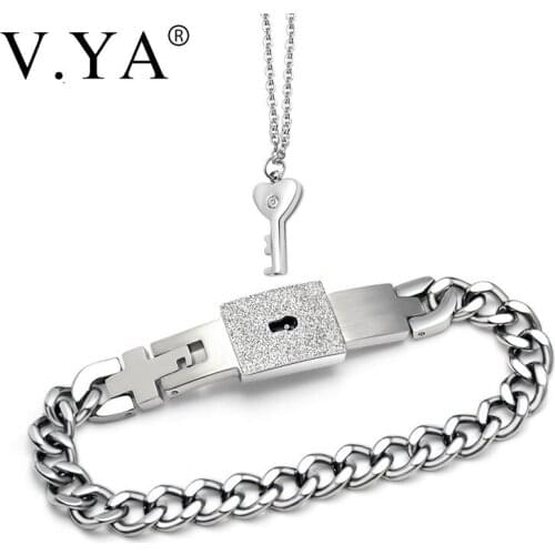 V.YA Fashion Jewelry Key Lock & Key Charm Stainless Steel Couple Bracelets Charms for Chrismas Valentines Lover Gifts Drop Ship