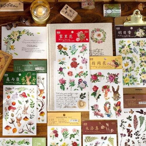 Vintage Aesthetic Rub On Transfer Stickers Retro Scrapbooking Material Deer Floral Ring Leaves Journal Sticker For DIY Craft