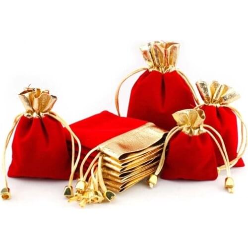 5pcs/lot Vintage Velvet Package Bags 7x9 9x12 12x16cm Wine Red Organza Drawstring Gift Bags Wedding Jewelry Packaging Pouches