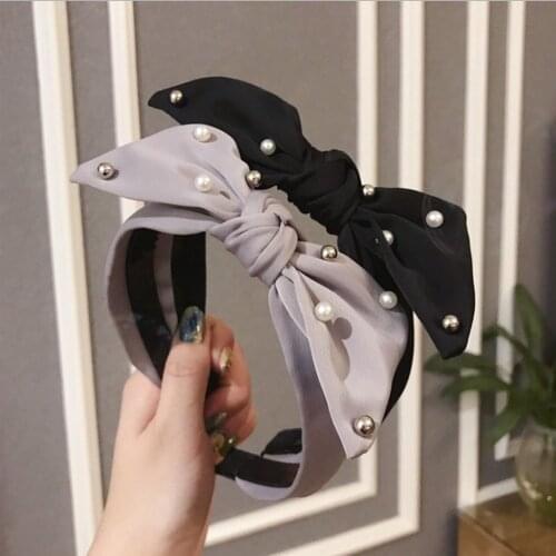 Fashion Big Bowknot Hairband For Women Ladies Hair Accessories With Pearls Inlay Non-slip Hair Band Wholesale