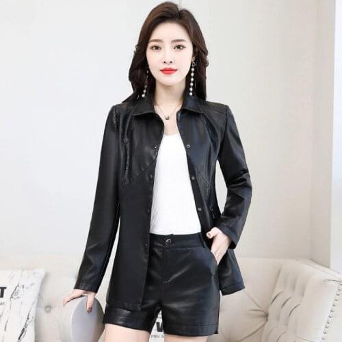 2021 Spring Women Slim Pu Leather Jacket Female Black Soft Faux Leather Jacket Street Biker Coat Lady Casual Outerwear H1193