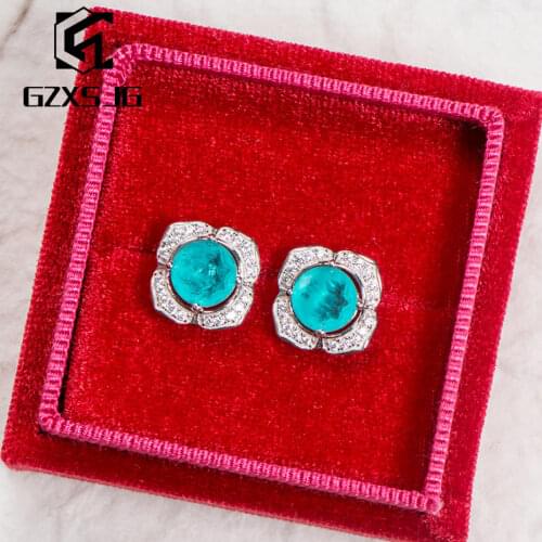 GZ Paraiba Tourmaline Gemstones Stud Earrings for Women Solid 925 Sterling Silver Blue gemstone for engagement New arrival 2020