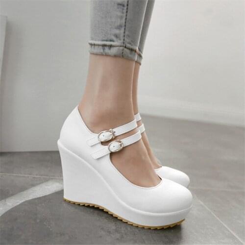 Women High Heels Wedges Platform Shoes Round Toe Wedges Heels White black Wedges Wedding Party Wedges Shoes