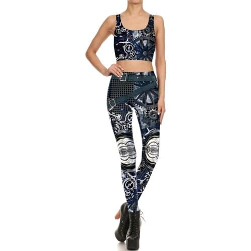 [You're My Secret] Fashion New Gear Leggings Suits Women Sleeveless Crop Tops Two Pieces Costumes Workout Fitness Punk Outfits