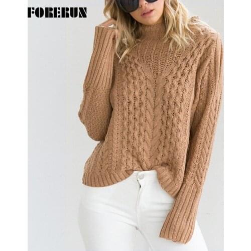 FORERUN Women Cold Shoulder Sweater Casual Turtleneck Pullover Solid Long Sleeve Twisted Knitwear Spring Autumn Jumper
