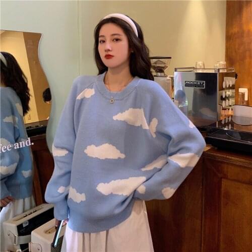 Autumn new style Korean style loose lazy wind cute cloud long sleeve knitted sweater women