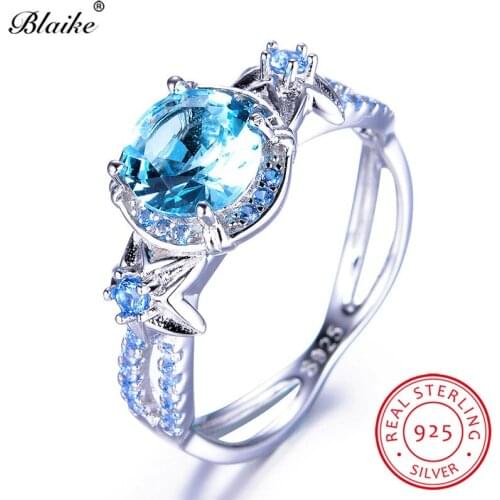 Blaike 11 Colors Birthstone Star Flower Rings For Women Solid S925 Sterling Silver Ring Ruby Rainbow Zircon Jewelry Dropshipping