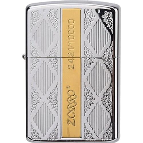 Zorro Two-Color Tang Grass Retro Kerosene Lighter Five-sided Carved Brass Grinding Wheel Mens Classic Personality Lighter