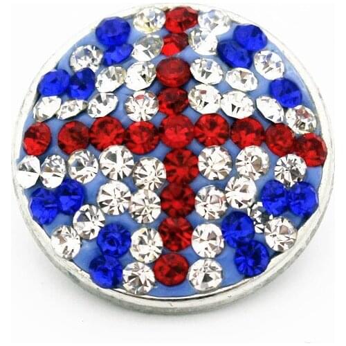 10pcs/lot Full Rhinestones Crystal Union Jack Snap Button With Copper Buttons Fit 18mm/20mm Snap Bracelets DIY Jewelry Making