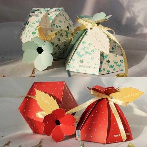 20Pcs Multicolor Gift Bags 6 Leaf Petal Candy Paper Favor Box Wedding Gift Storage For Party Guests Supplies