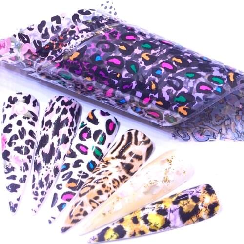 LCJ 2021 Leopard Print Stickers On Nails Foils Starry Sky Wraps Transfer Decals Polishing Sliders Nails Accessories Wrap Tools