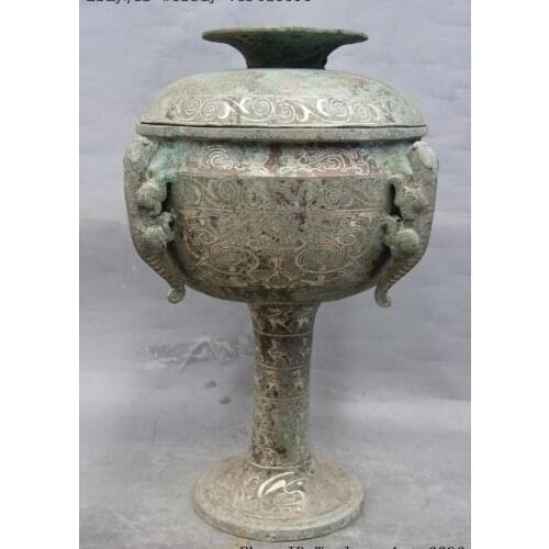 25" Chinese Bronze Silver-Gilt Dragon Phoenix Pattern Beast Foo Dog Pot Jar Jug