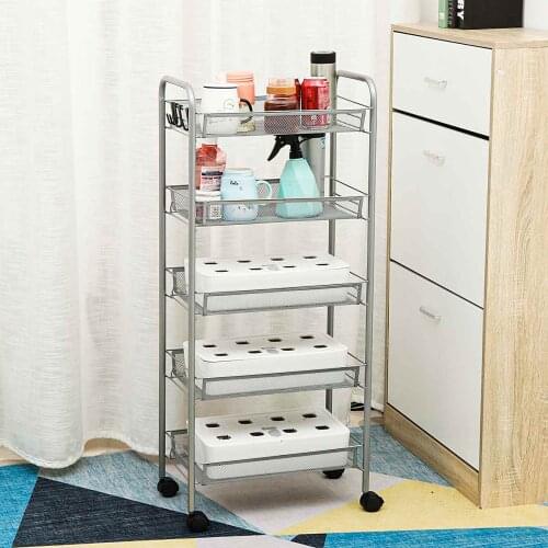 3/4/5 Layer Kitchen Bathroom Trolley Floor Shelf Removable Storage Rack Space Saving Mobile Storage Rack Organizer with Wheels