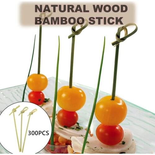300PCS Disposable Fruit Fork Cocktail Knotted Bamboo Pick Fruit Skewer Disposable Art Fruit Fork Cocktail Sign Pastry Decoration