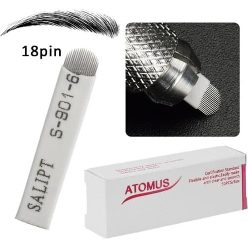 50Pcs 18Pin U Shape Eyebrow Tattoo Needles Blades 3D Embroidery Microblade Pen