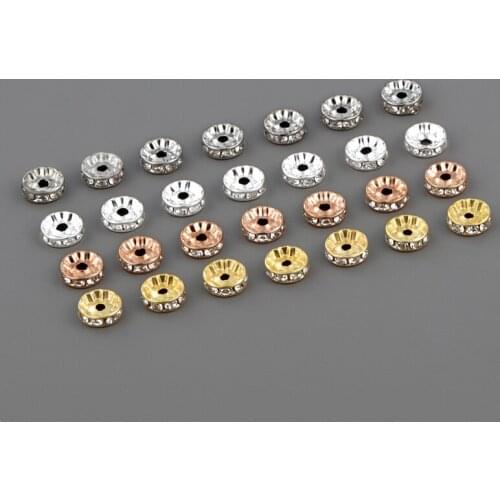 50pcs 4 6 8 10mm Gold Rhinestone Rondelles Crystal Bead Loose Spacer Beads for DIY Jewelry Making Accessories Supplie