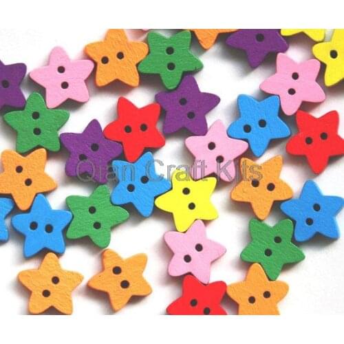 500pcs 16mm medium assorted colorful painted mix color stars 16mm natural Wood, Wooden Buttons pendants beads for DIY