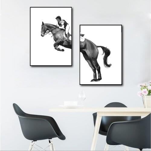 Nordic Canvas Print Abstract Painting Black White Sports Horse Race Poster Modern Home Decoration Living Room Picture Wall Art