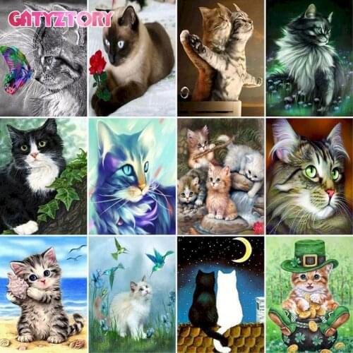 GATYZTORY 5D DIY Diamond Embroidery Cute Cats Full Square/Round Drill Diamond Painting Cross Stitch Animal Handicraft Home Decor