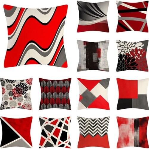 Modern Abstract Gray Red Swirls Cushion Cover Geometric Pattern Floor Pillow Case for Sofa Cool Pillowcase Home Decor 45x45cm