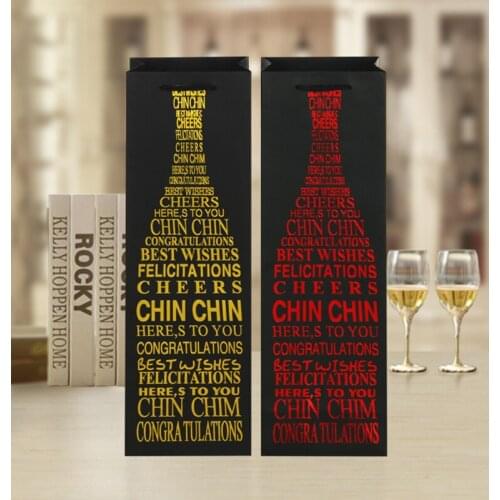35x9x9cm Black Paper Wine Bottle Bags Blue Silver Bottle Hot-stamping Champagne Wine Gift Xmas Gift Carrier