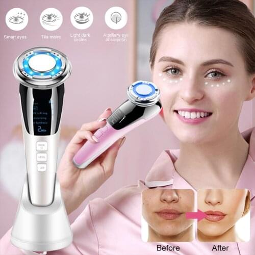 EMS Facial Massager Hot Cool Treatment Skin Care Wrinkle Removal Skin Tightening LED Light Therapy Sonic Vibration Beauty Device