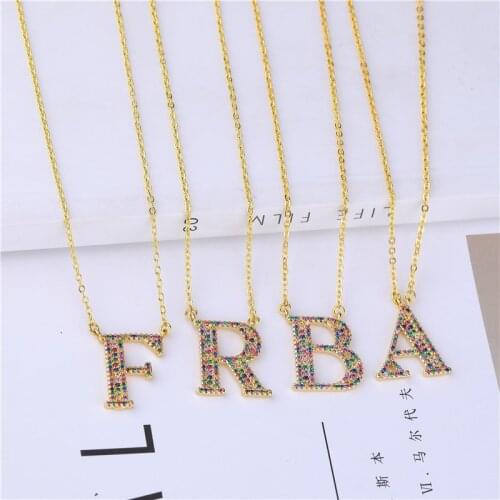 JUWANG 26 Alphabet Letter Necklaces For Women Multi-color Cubic Zirconia Pendant Choker Necklace Fashion Jewelry Family Gifts