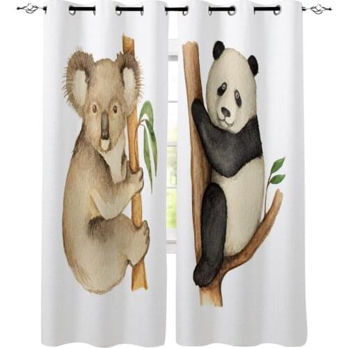 Koala Panda Tree Leaves Illustration Window Curtains Living Room Curtain Home Decor