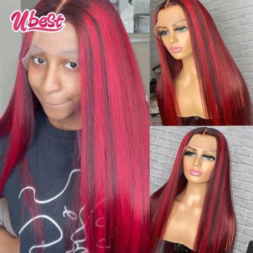 Ubest Highlight Red Lace Frontal Wig Brazilian Colored Straight Lace Front Human Hair Wigs Whole SalePre Plucked for Black Women