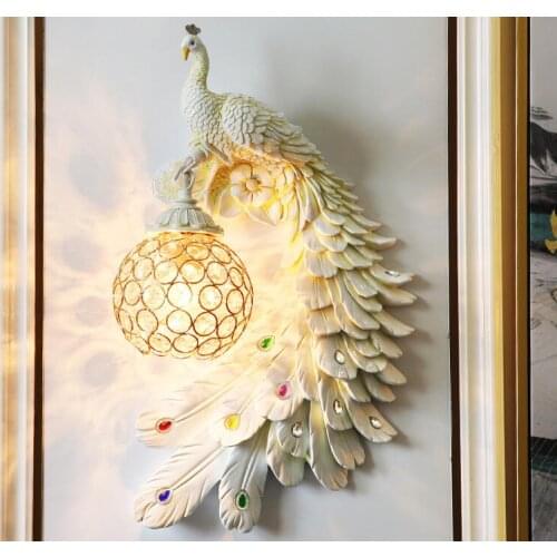 Nordic creative living room background wall Peacock luxury wall lamp aisle stair lamp