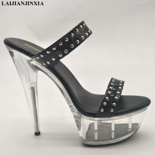 LAIJIANJINXIA New Crystal Shoes Transparent Platform Womens Shoes Night Club Model Walking Show Shoes Super High Heel Slippers