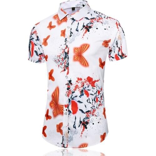 LIFENWENNA New Mens Slim Fit Personalized Printed Shirts Male Casual Luxurious Short Sleeve Hawaiian Beach Shirt Plus Size 7XL
