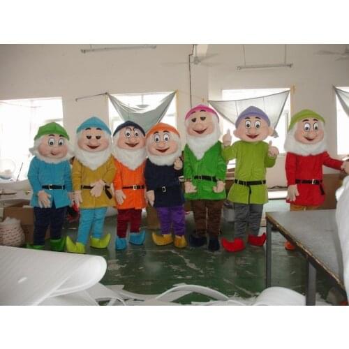 Seven Dwarfs Mascots Costumes snow White Mascot Costume Fancy Dress Outfit Halloween Mascot Costume Adult Size Free Shipping