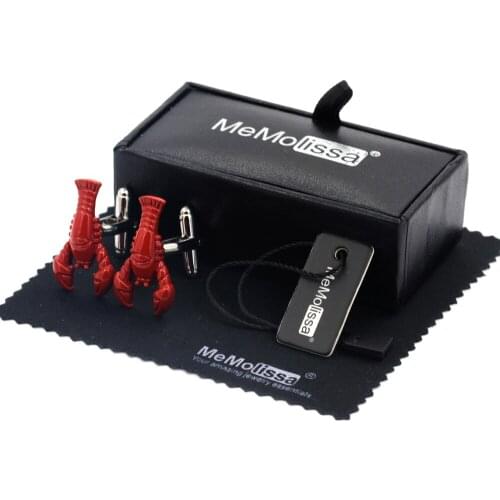 MeMolissa Display Box Novelty Lobster Cuffs Classic Red Cufflinks for Men High-grade Movement Cufflinks Free Tag & Wipe Cloth